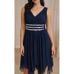 Venus Dress Women's Medium Navy Blue Criss Cross Bodice Sleeveless Assymetric